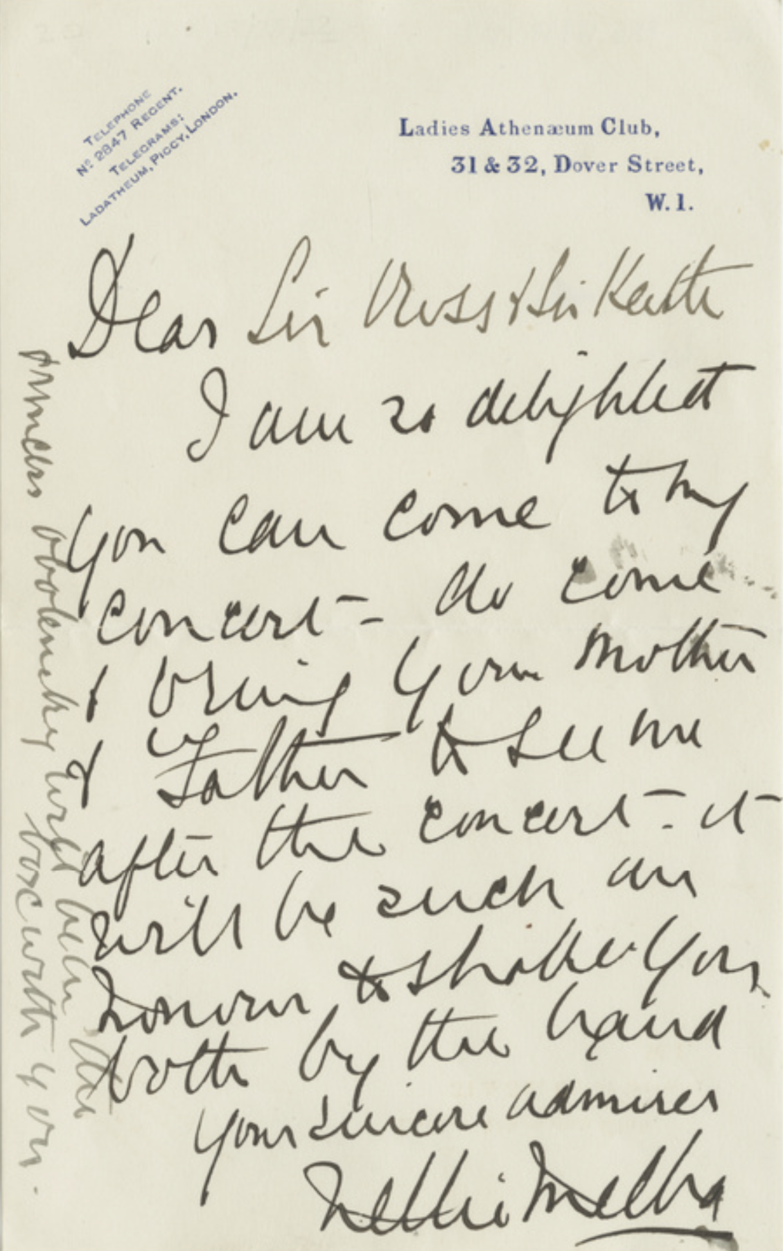 Letter from Dame Nellie Melba to Sir Ross Smith. SLSA: PRG 18/28/22/1