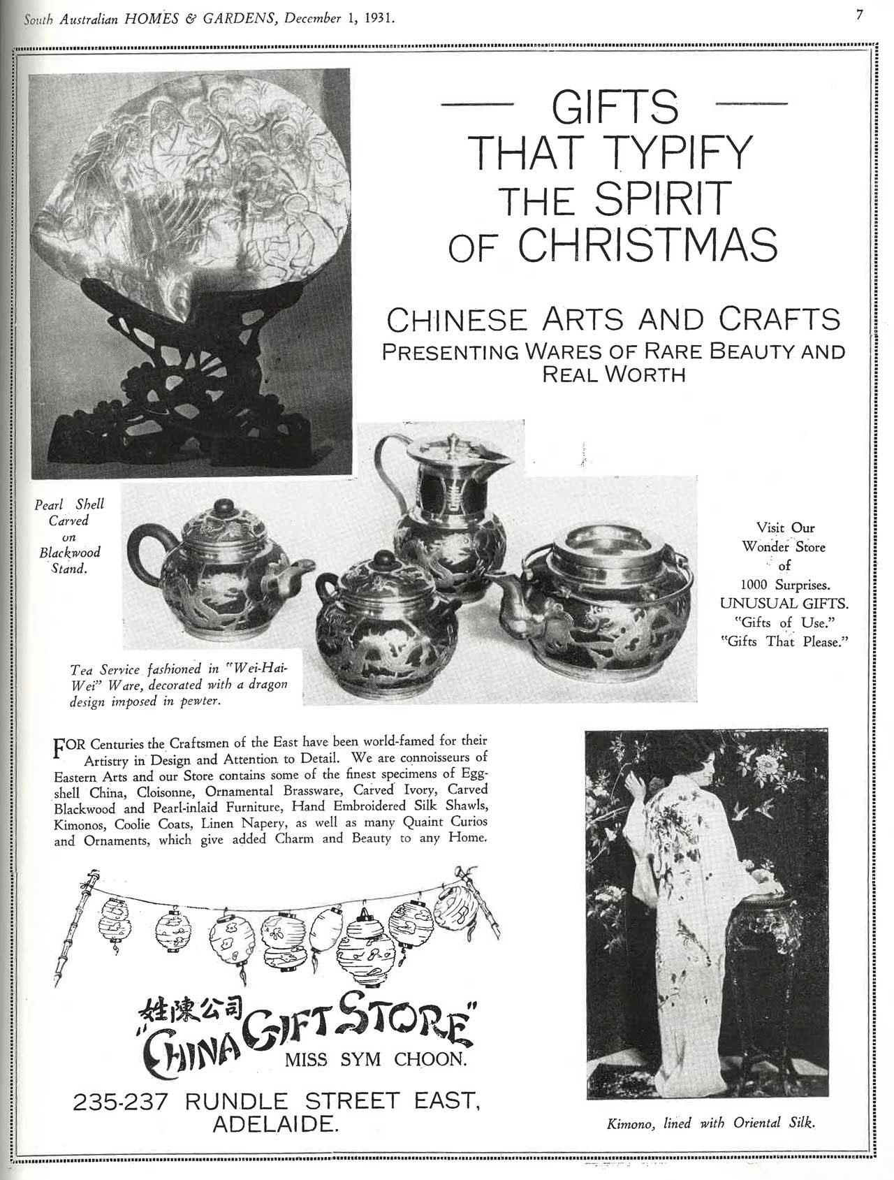 'Gifts that typify the spirit of Christmas', Australian Home and Garden, 1 December 1913, page 7.