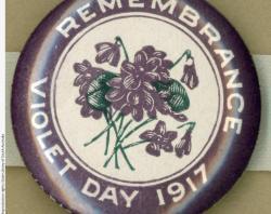 'Remember Violet Day 1917', a commemorative badge collected by Lottie Michell between 1915-1919. SLSA: PRG 903/1/4