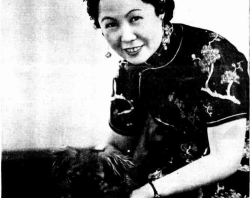 Miss Gladys Sym Choon with a Pekinese, The Examiner, 1937. NLA: Trove