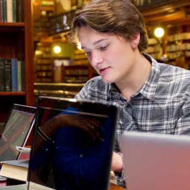 Student researching at the State Library of SA.