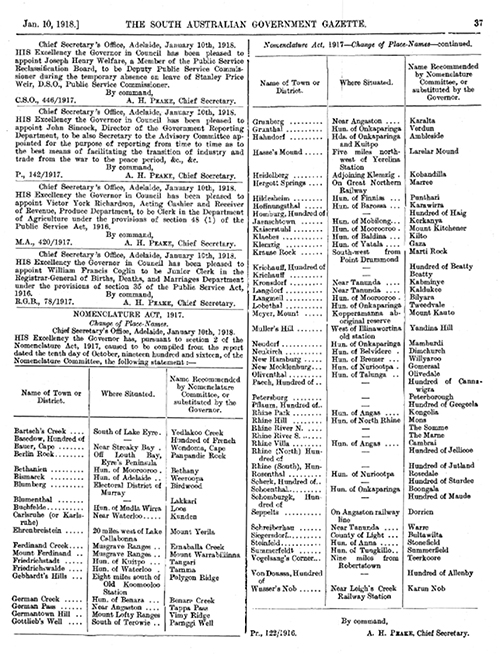 The South Australian Government Gazette no. 2, 10 January 1918, p. 37