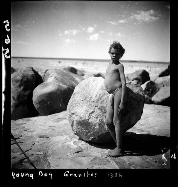 Young boy at the granites, 1936. Photo by CP Mountford.