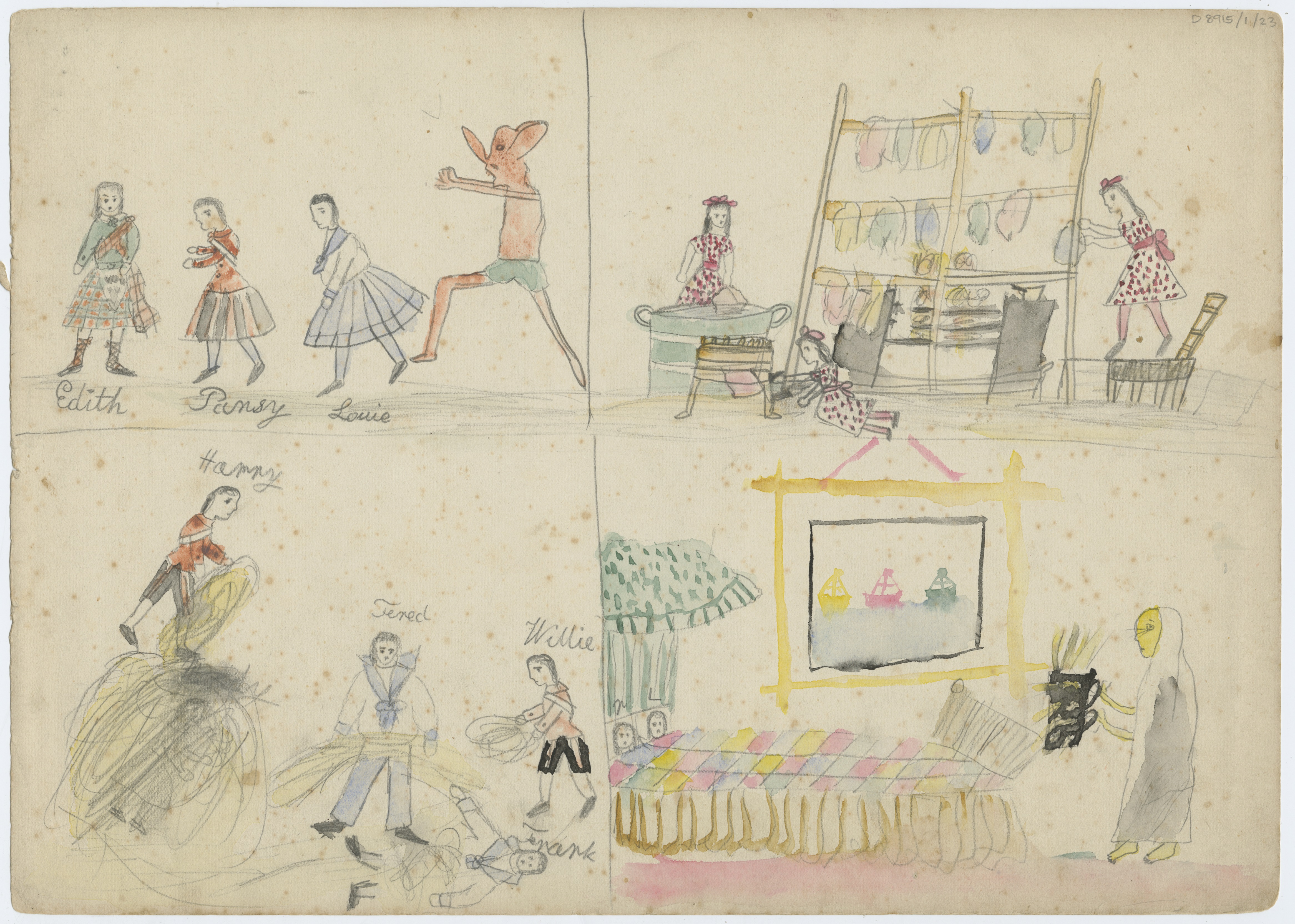 Watercolour and pencil Artwork by unknown child, about 1890, State Library D 8915/1/23