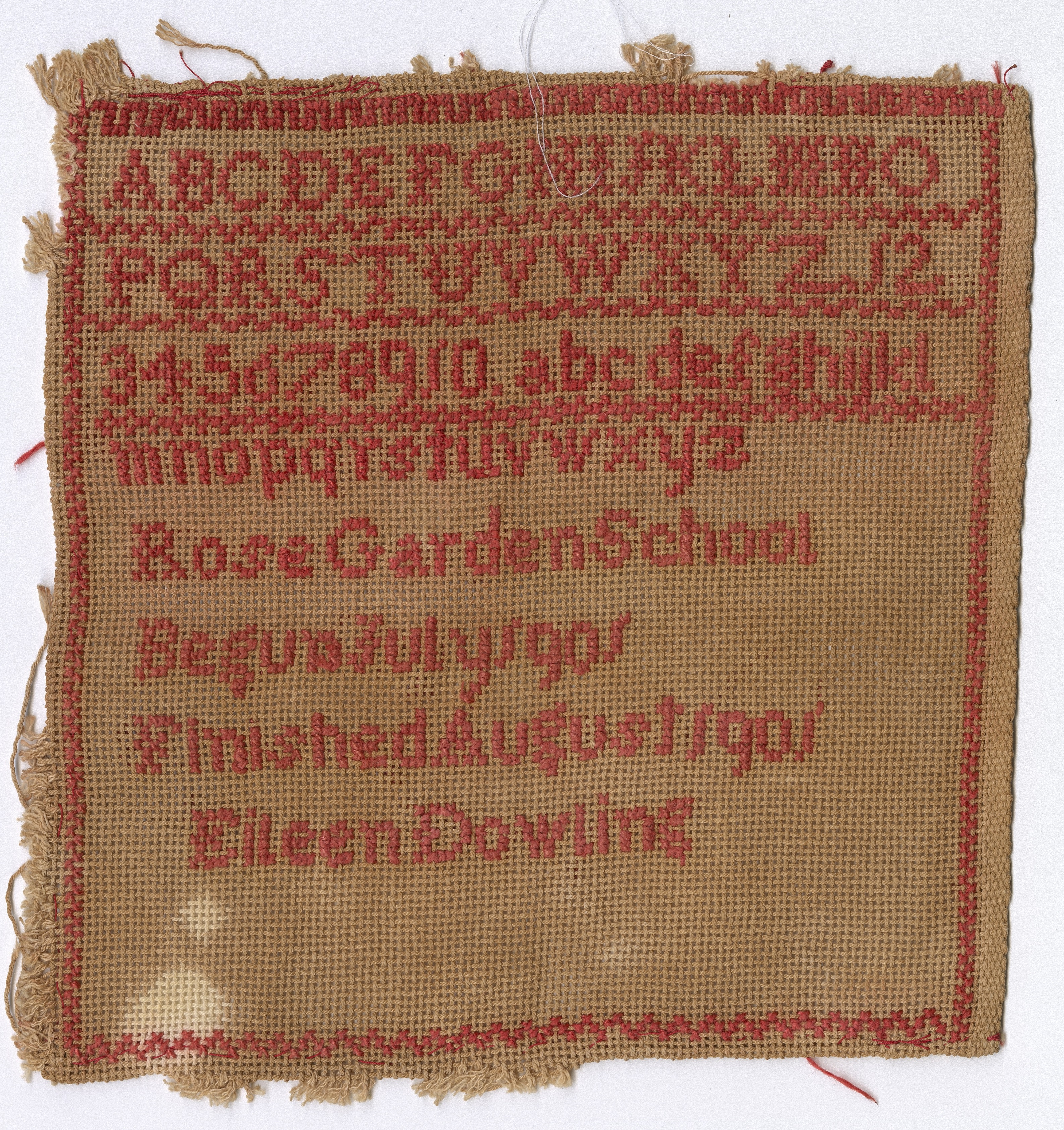 Cross stitch embroidery sampler created by Eileen Dowling, 1901, SLSA: D 8939.