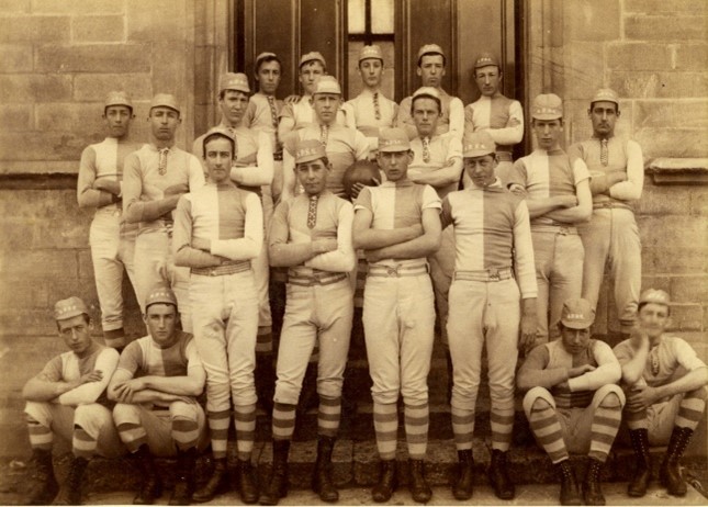 Will Edmunds is standing at the far left in St Peter’s College Australian Rules Football First 18 in their new uniforms in June 1890 Courtesy St Peter’s College Archives.