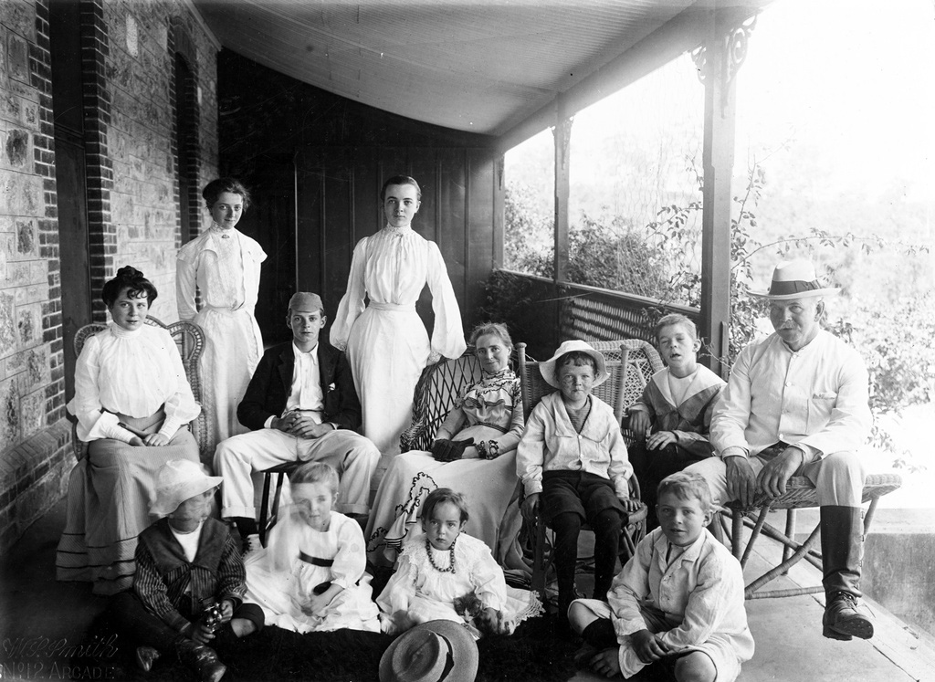 Members of the Symon family at Manoah, Sir Josiah Symon's residence at Upper Sturt. SLSA: B 62727