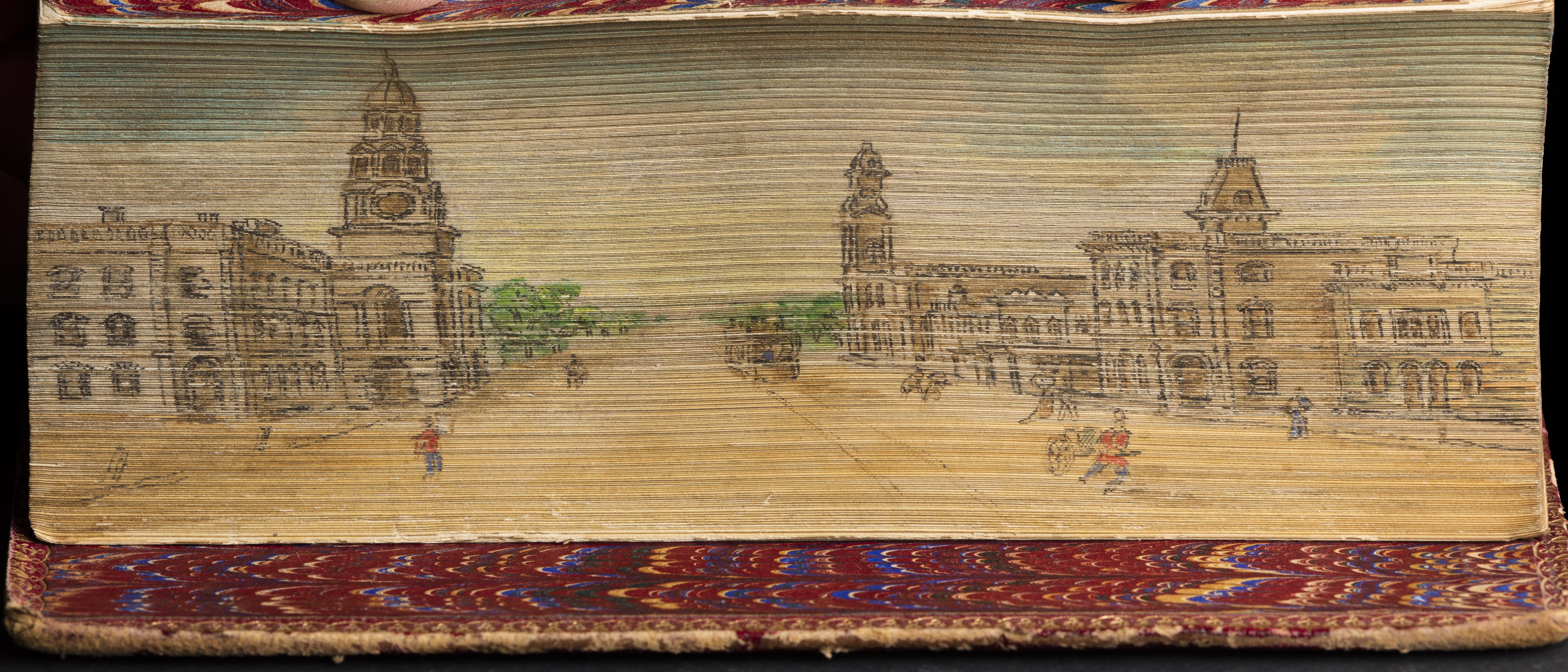 Fore-edge painting on the book: 	The poetical works of Henry Wadsworth Longfellow