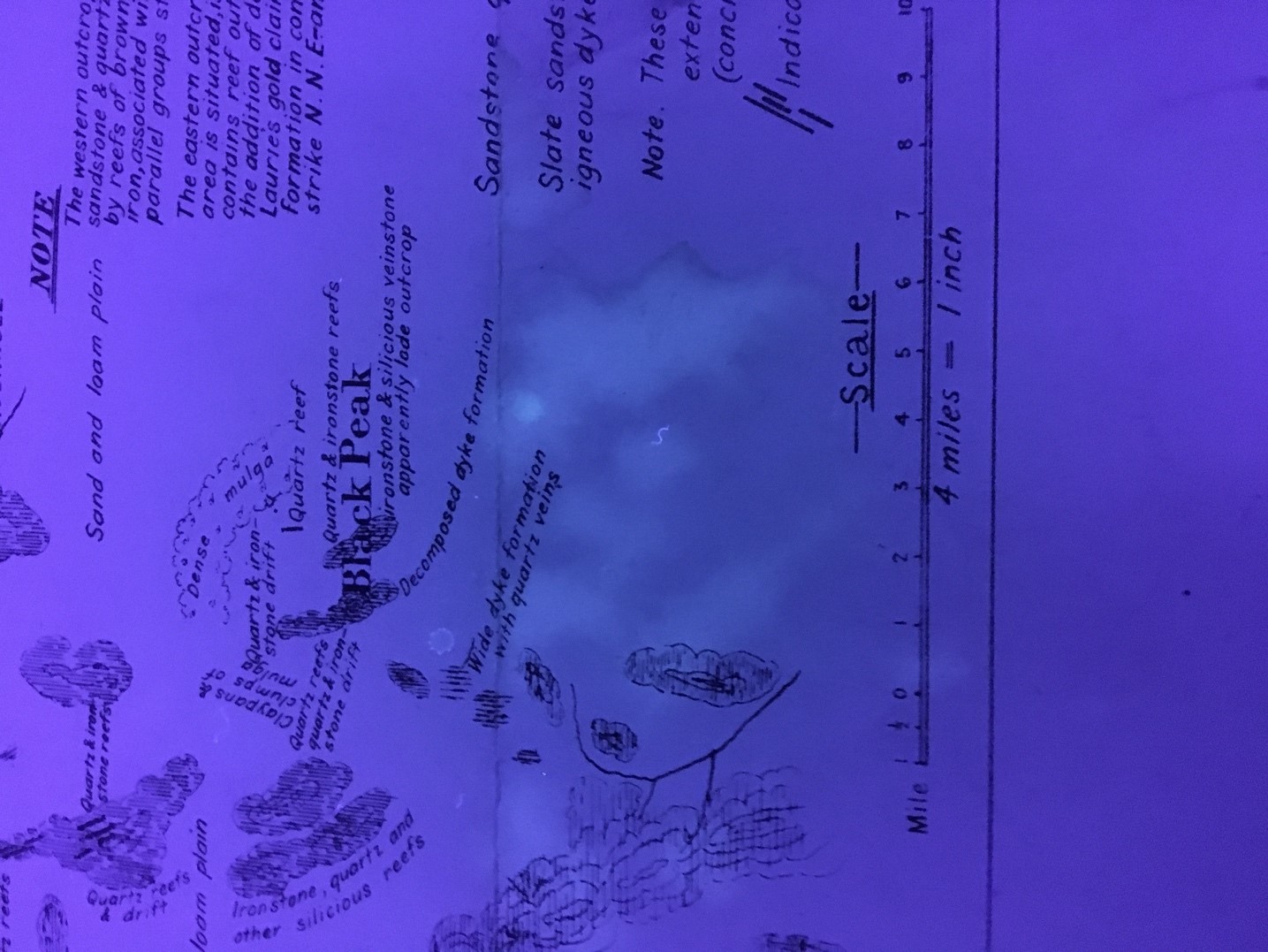 Map viewed under UV light