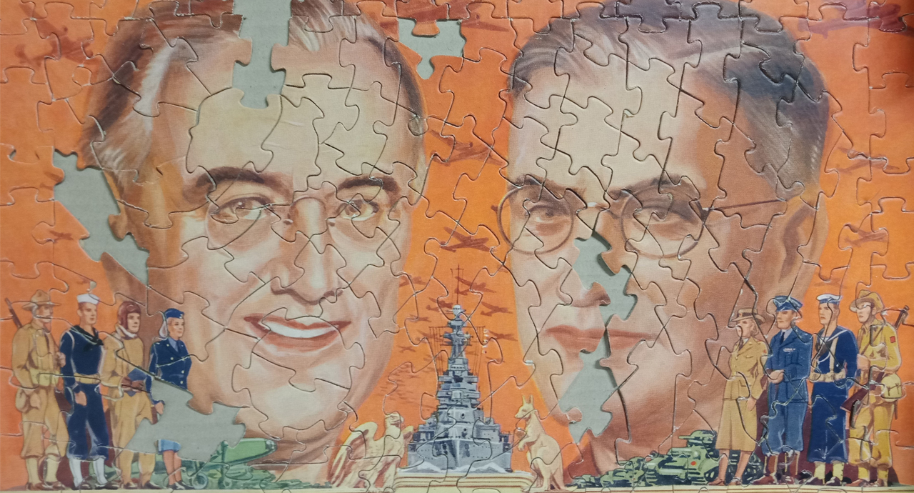 Jigsaw of a WWII image of US President Franklin Roosevelt & Australian Prime Minister John Curtin