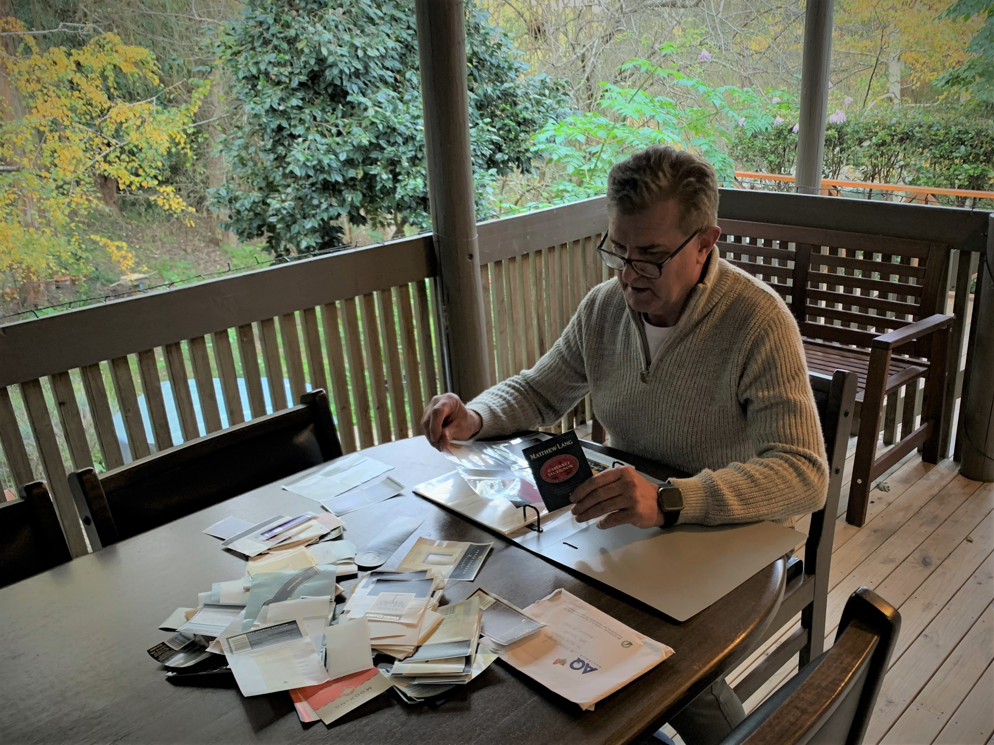 Peter Zajicek with wine labels