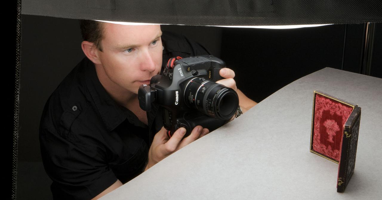 Daguerreotype B 71898/3 being photographed by Toby Woolley also self-portrait.