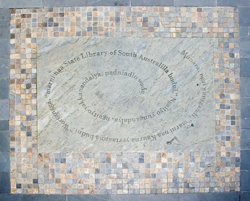 Kaurna Greeting Stone, featured at the Spence Wing entrance to the State Library of SA