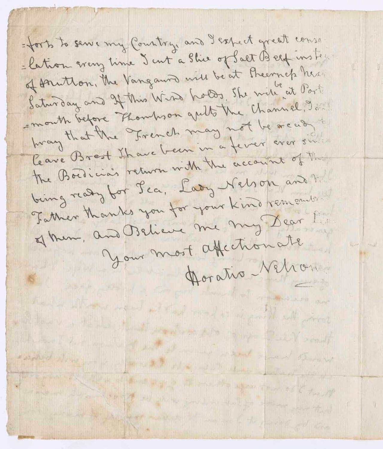 Cropped image showing the second page of the letter to Thomas Lloyd Esq. featuring Horatio Nelson’s signature. 
