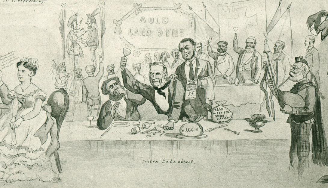 Political cartoon cropped showing Alexander Hall. SLSA: B 3667