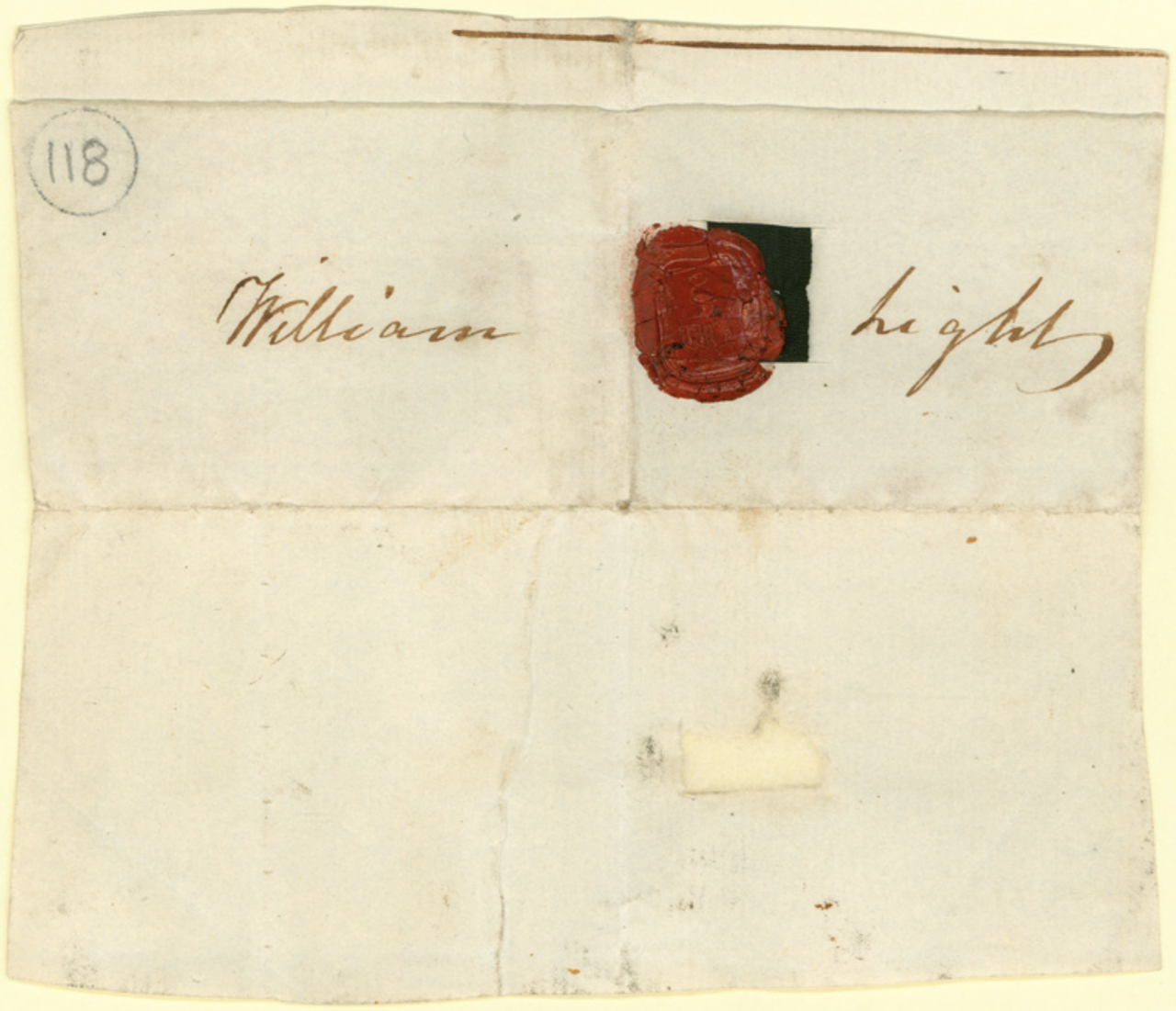 Wax impression of William Light's private seal, with signature 'William Light'. SLSA: PRG 1/3/118