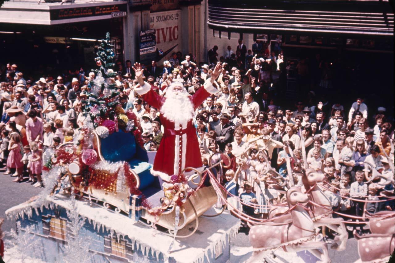 Father Christmas in the 1965 John Martin's Christmas Pageant. 1965 photo Trevor Walter. SLSA: B 74438/3