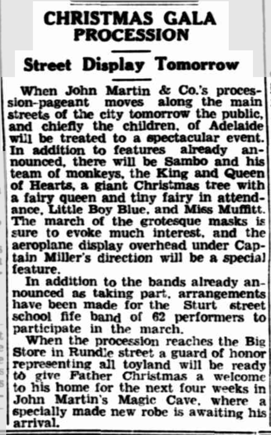933 'CHRISTMAS GALA PROCESSION', The Advertiser. Newspaper clipping.