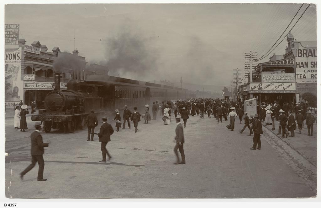 Glenelg train in southern King William Street SLSA: B 4397
