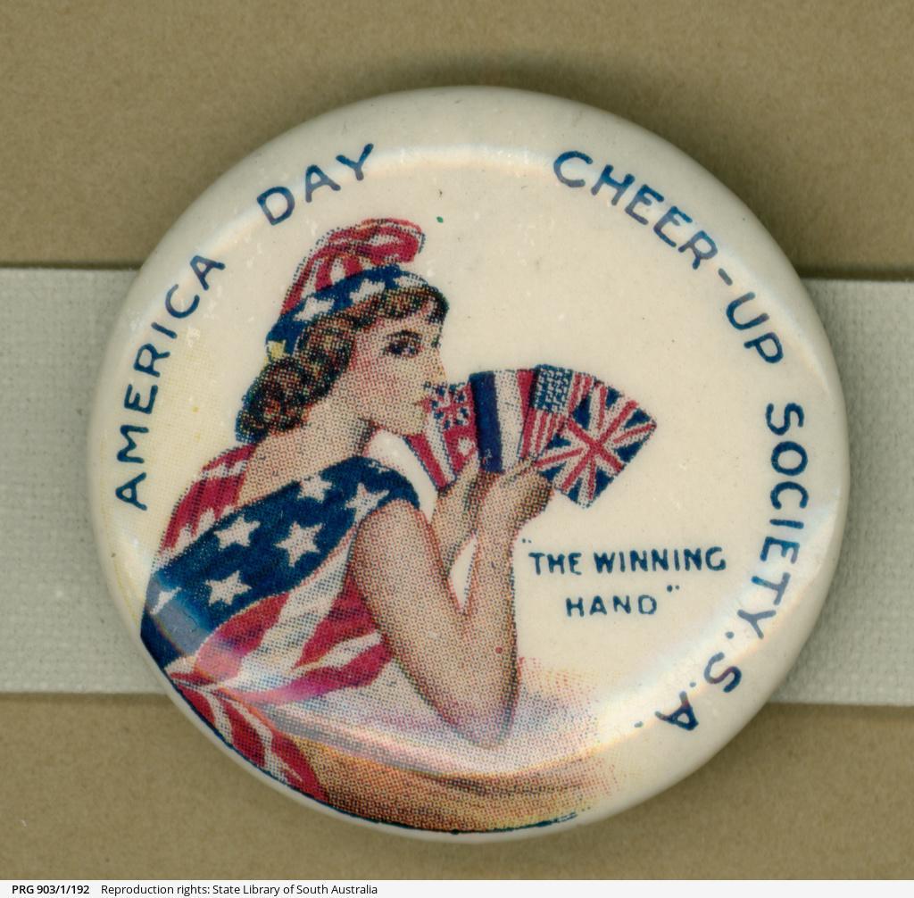 Cheer Up Society America Day badge SLSA: PRG/903/1/192