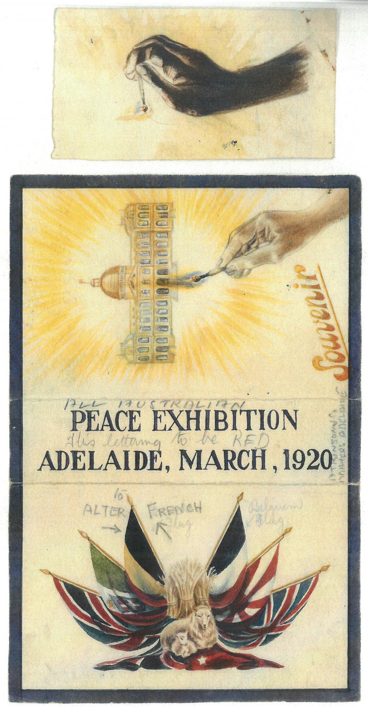 Whitford preliminary design c1920 for All Australia Peace Exhibition souvenir SLSA: D8143/21(Misc)