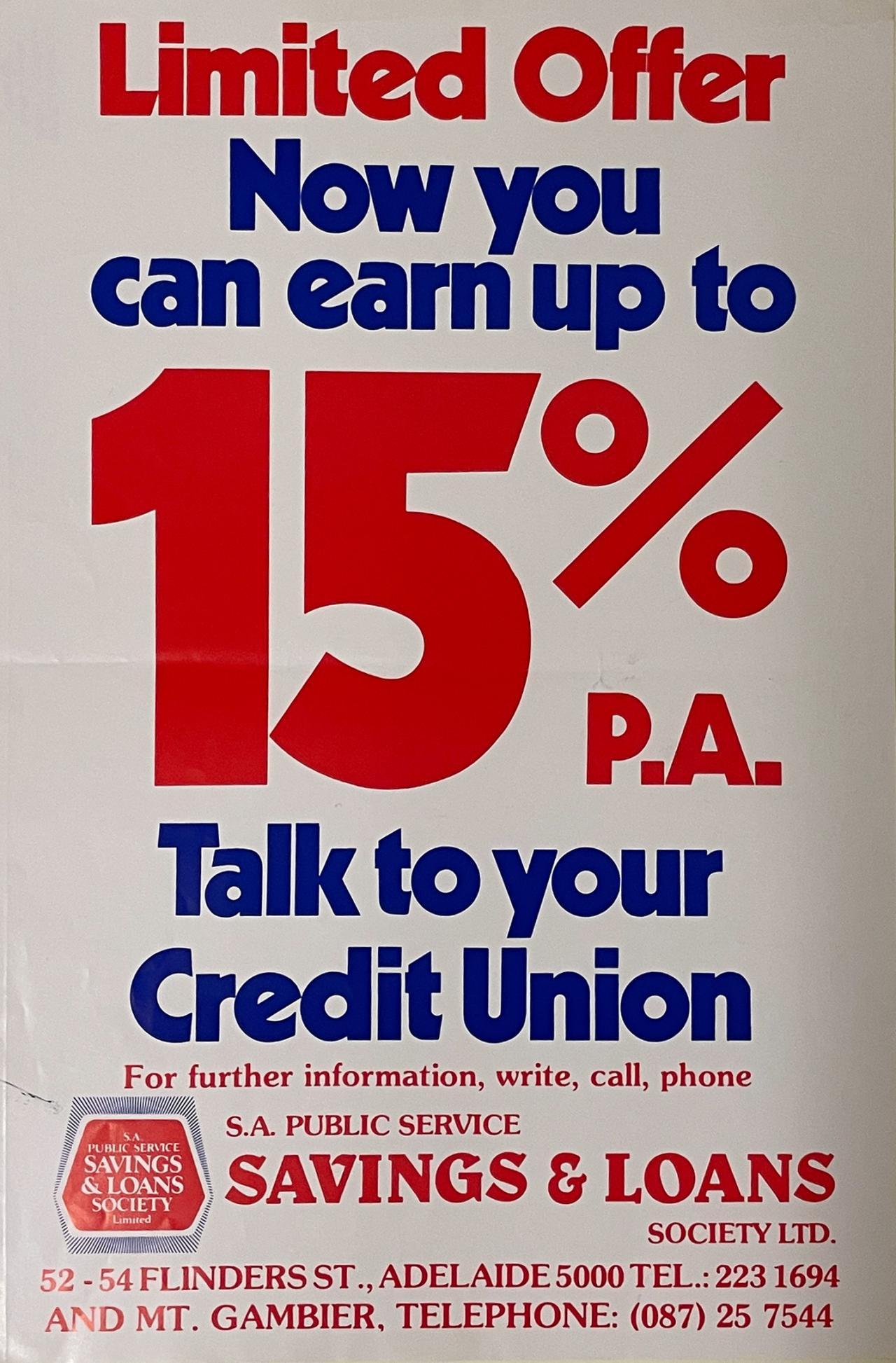 Limited offer. How you can earn up to 15%p.a. Poster, 1983.