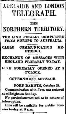 You can read the full article titled Adelaide and London Telegraph in full via Trove. The South Australian Advertiser, 21 October 1872, page 3. 