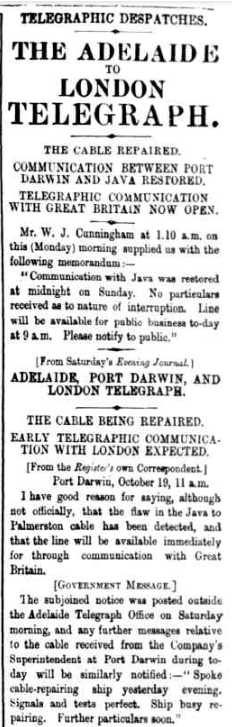 Telegraph Dispatches via Trove. South Australian Register (Adelaide, SA) Monday 21 October 1872, page 5.