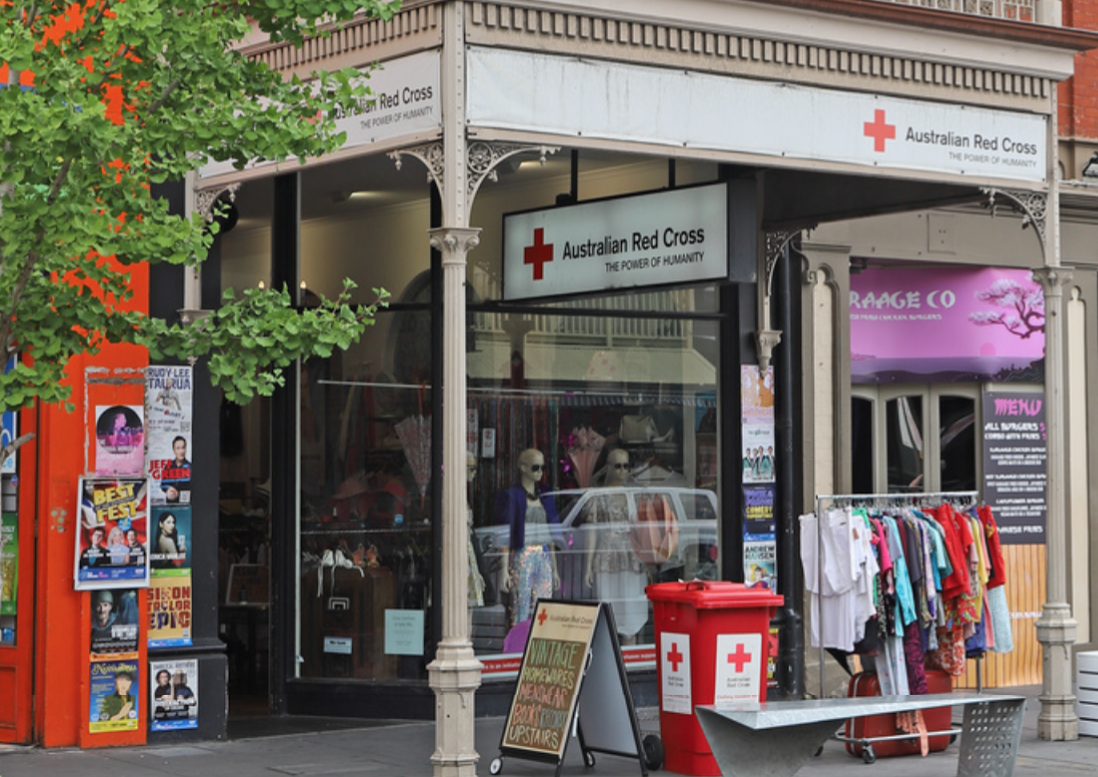 Red Cross op shop, Rundle Street, 2022. Photo by Jenny Scott. SLSA: PRG 1629/29/7