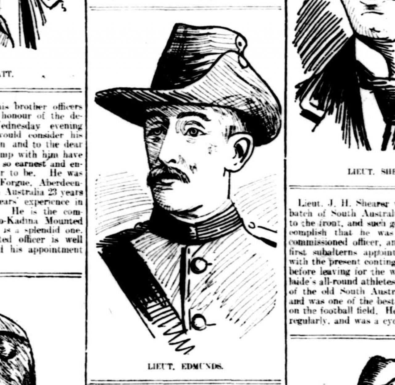 A caricature of Lieutenant Edmunds, South Australian Register, 9 February 1901. NLA: Trove