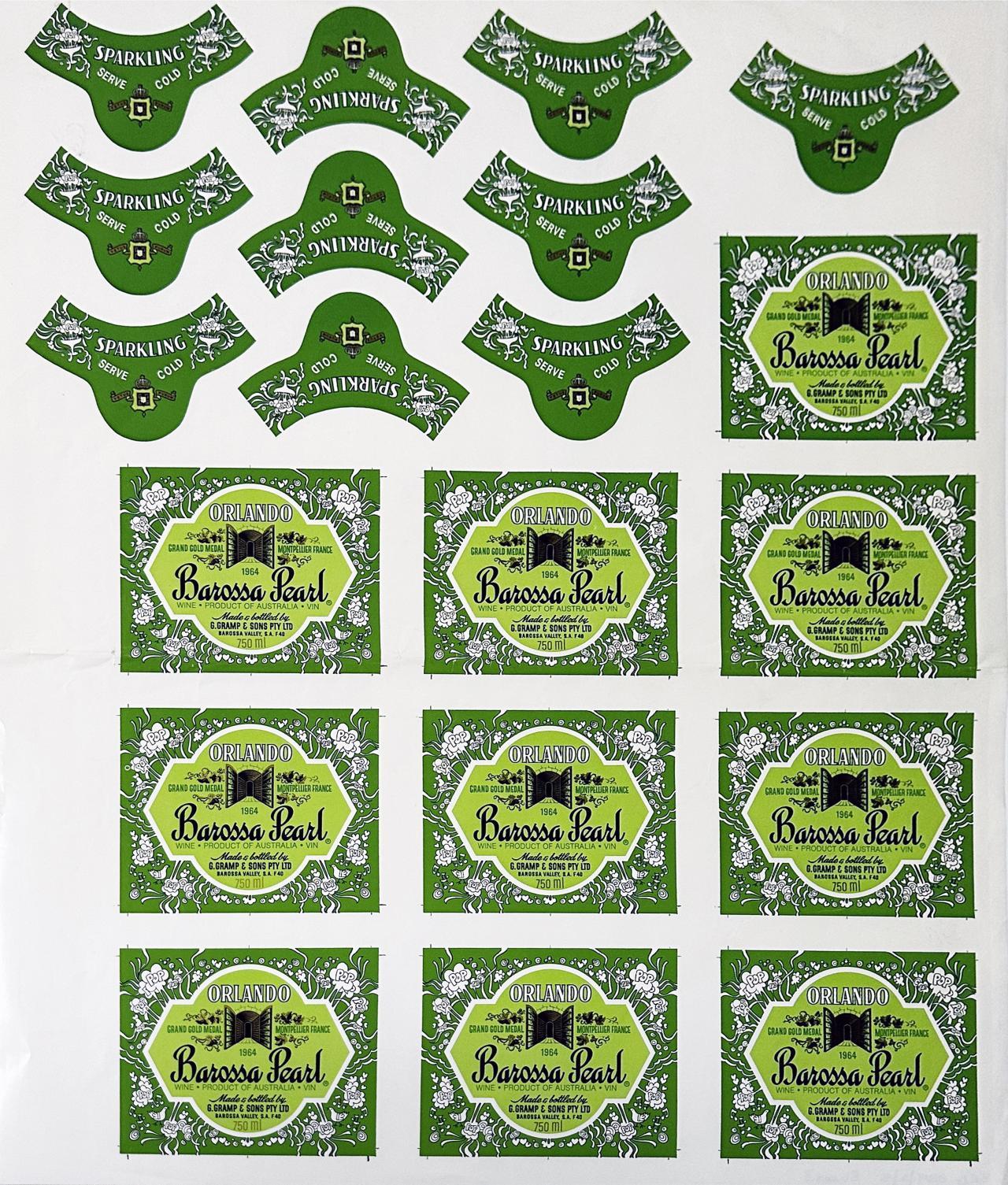 Apple green Barossa Pearl wine label, Orlando Wines. Designed by Wytt Morro.