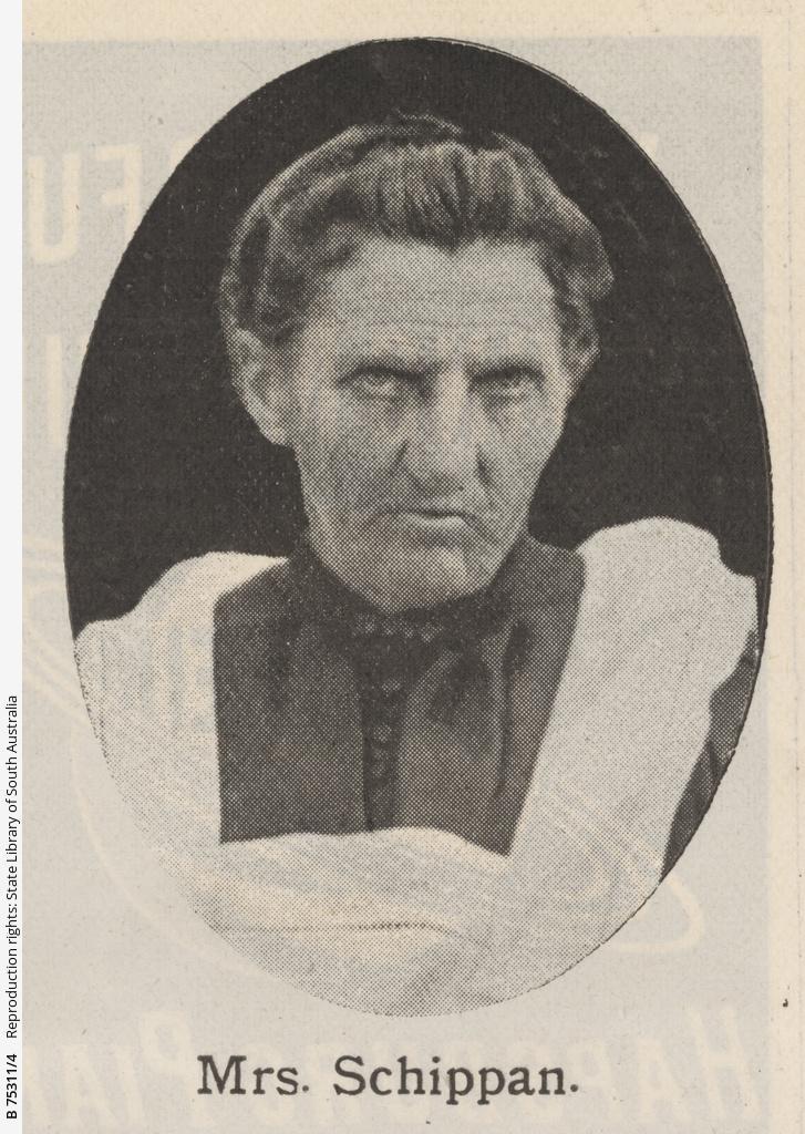 Mrs Schippan, mother of both Mary and Bertha. Photograph published in 'The Critic' newspaper on 18 January 1902. SLSA: B 75311/4 
