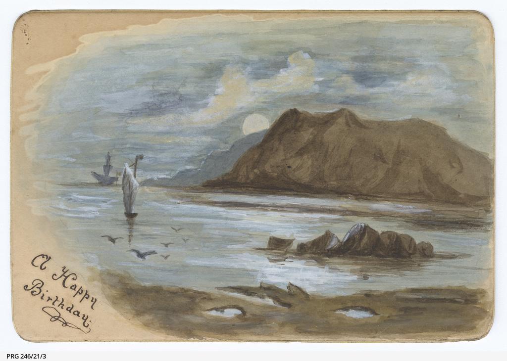 Front of a birthday greeting wish to Allen Simpson; watercolour on card, c1900. SLSA: PRG 246/21/3  