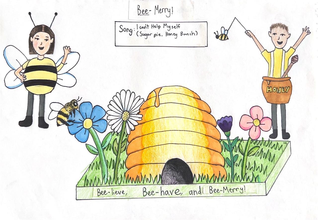 Bee Merry mini float design, by Lia Mewett