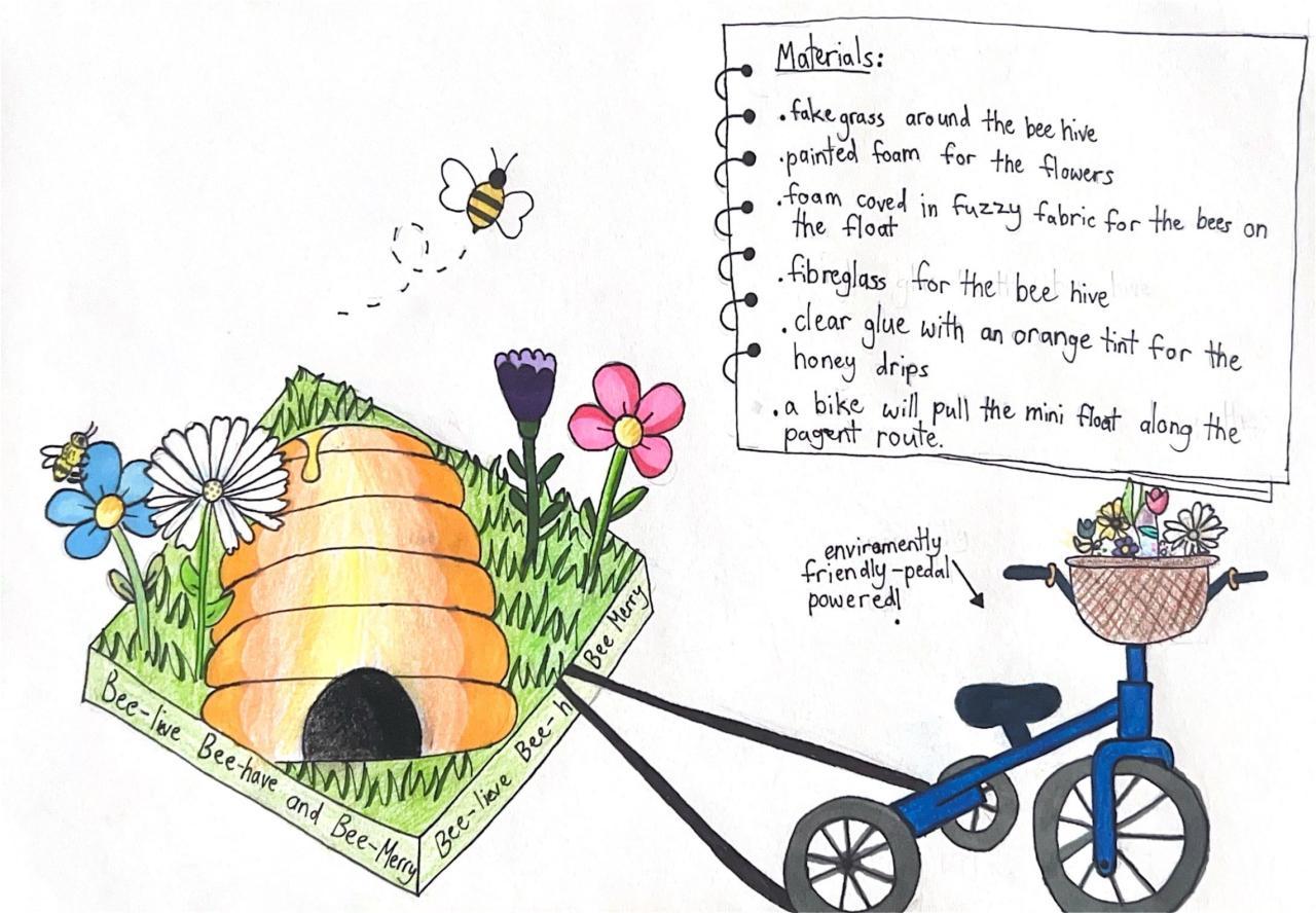 Bee Merry mini float design, by Lia Mewett