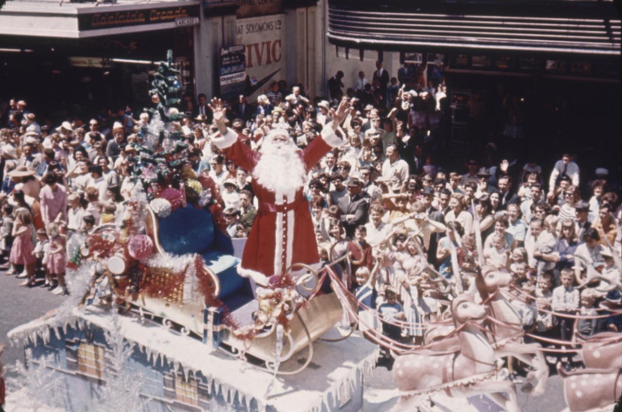 Father Christmas during the 1965 John Martin's Christmas Pageant. SLSA: B 74438/3