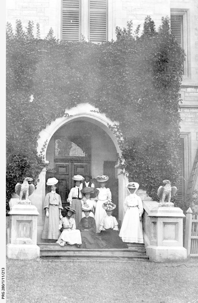 Women seated on the entrance steps to Mount Breckan. SLSA: PRG 280/1/11/213 