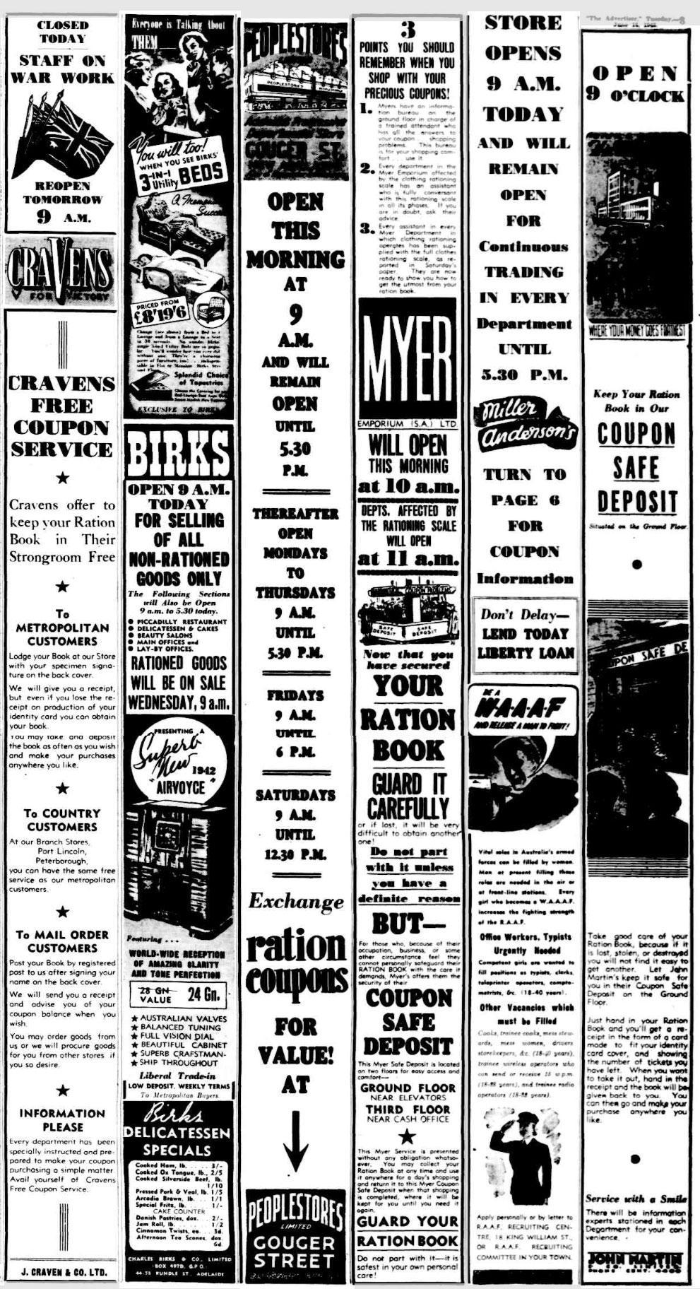Advertising of ration coupons, The Advertiser. NLA: Trove