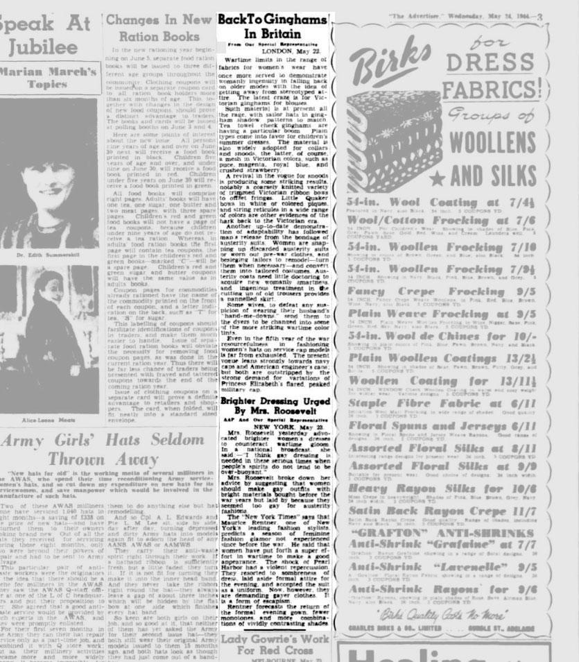 Back to ginghams in Britain and Australia, 1944. NLA: Trove