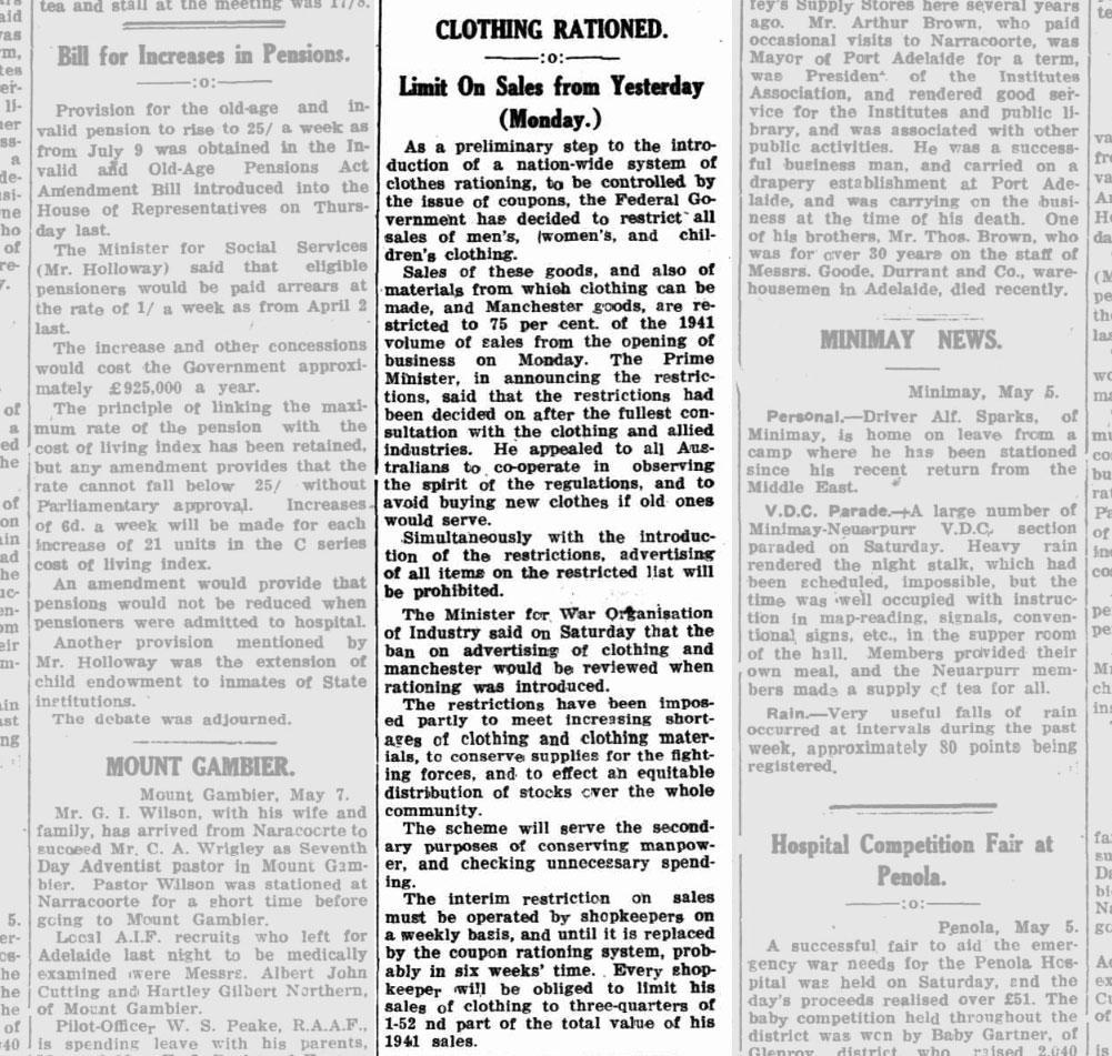 Clothing rationed, Narracoorte, 12 May 1942. NLA: Trove