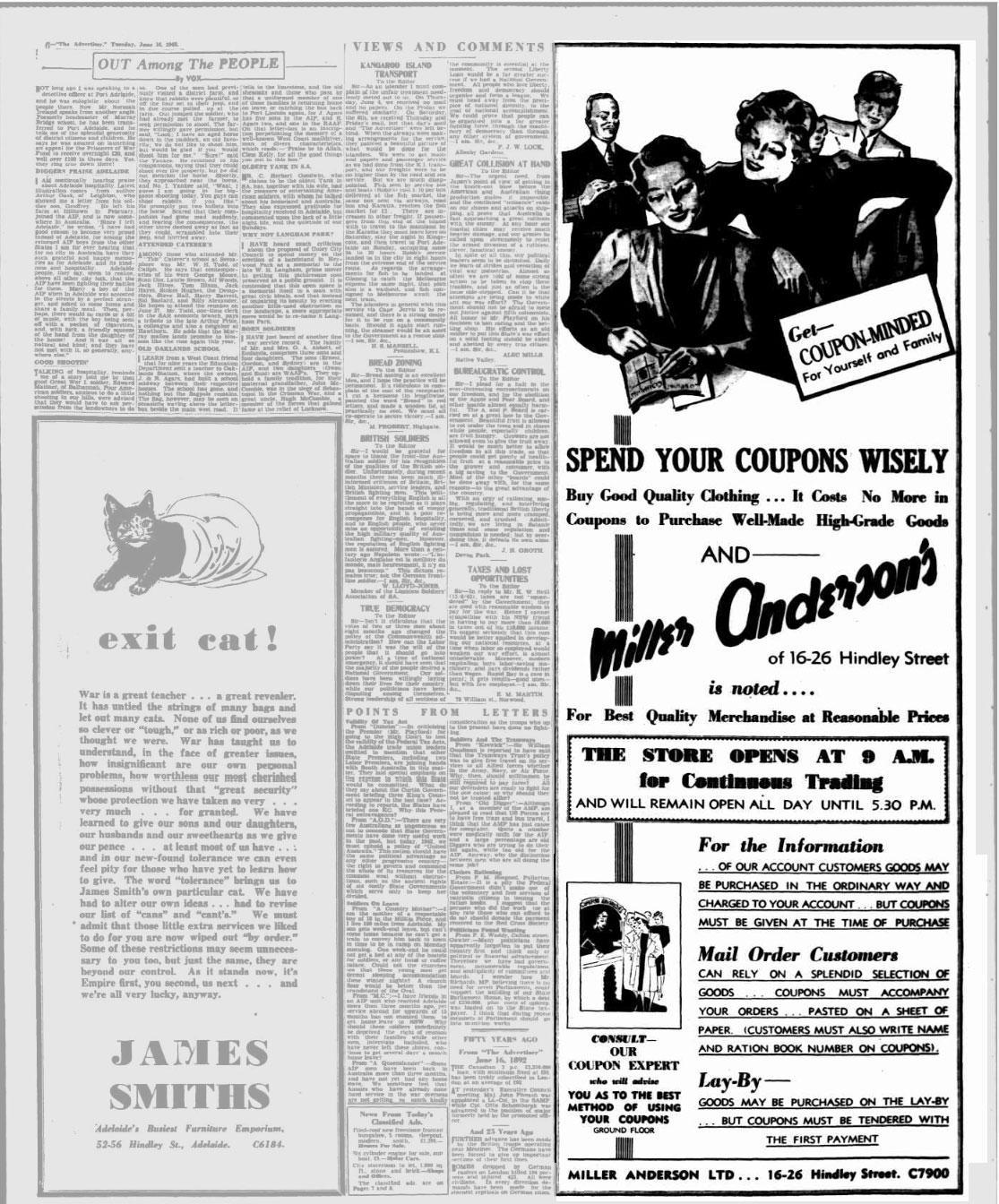 Miller Anderson's advert for ration coupons.
