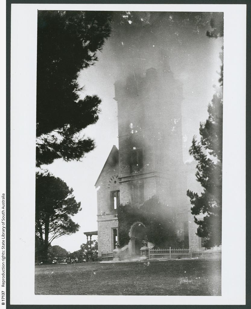 A view of the fire damaged Mount Breckan, Victor Harbor, 1909. SLSA: B 17137 