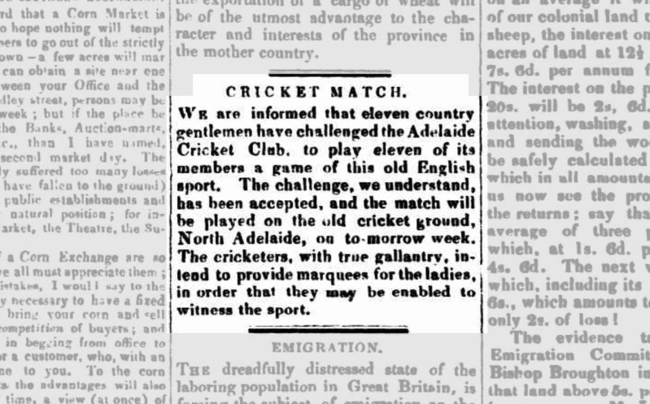 Cricket match advert, 1843