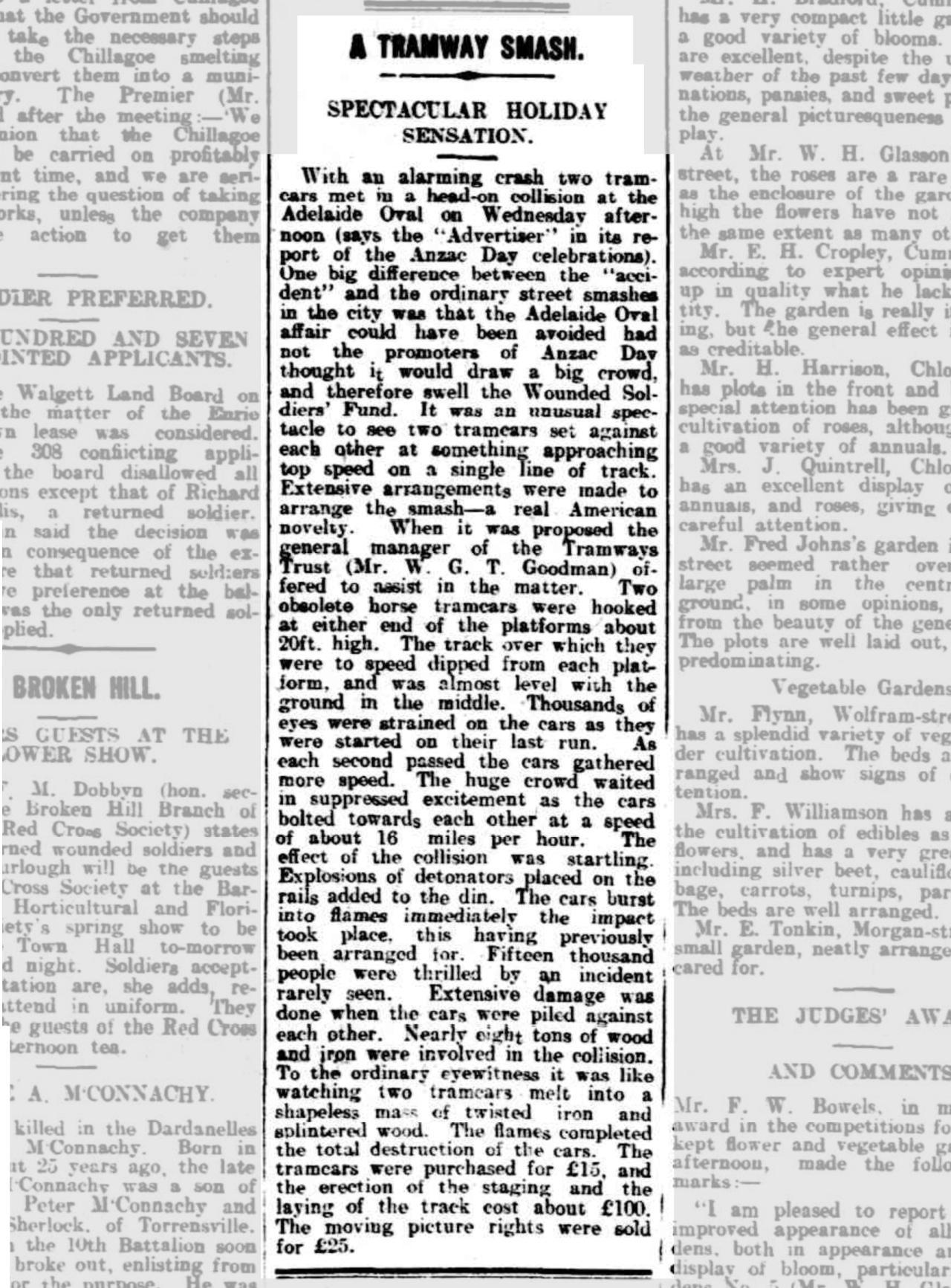 'A TRAMWAY SMASH.', Barrier Miner (Broken Hill, NSW : 1888 - 1954), 15 October 1915, p. 4. NLA: Trove  