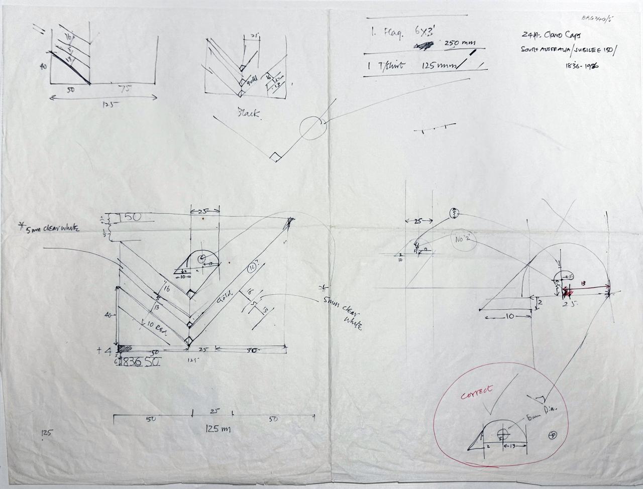 One of the initial drafts of the 1836-1986 Jubilee 150 logo design