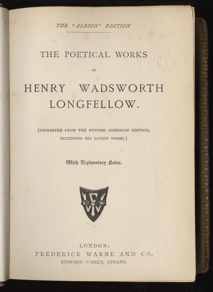 Title page of the book: The poetical words of Henry W. Longfellow. 