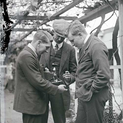 Three men with camera by William Brooker [SLSA: PRG 1316/3/160]