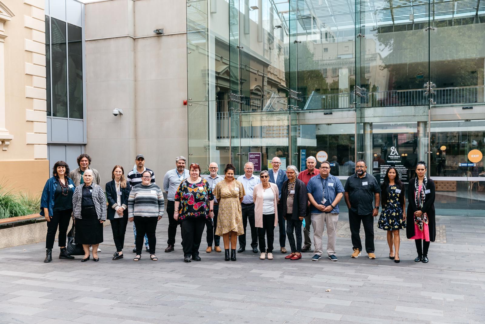 Group of people standing outside the State Library