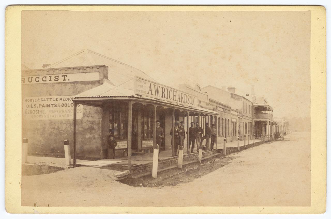 A.W. Richardson druggist and bookseller store, Mount Barker, circa 1880-1890. SLSA: B 78640 