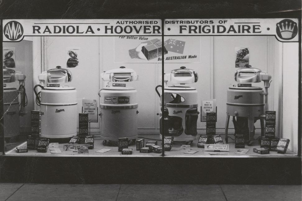 Simpson washers in display window of a store, c1950. SLSA: BRG 9/36/216 